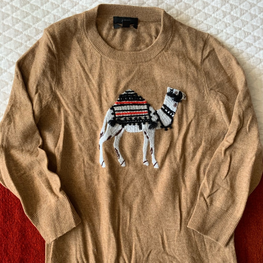 J Crew cashmere crew neck sweater with camel - tan